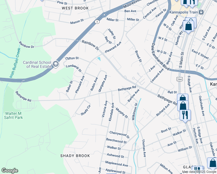 map of restaurants, bars, coffee shops, grocery stores, and more near 810 Bethpage Road in Kannapolis