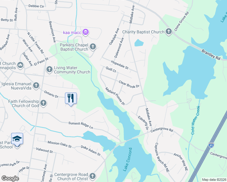 map of restaurants, bars, coffee shops, grocery stores, and more near 2009 Mallard Pointe Dr in Kannapolis