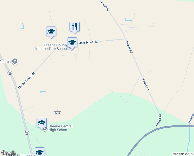 map of restaurants, bars, coffee shops, grocery stores, and more near Middle School Road in Greene County