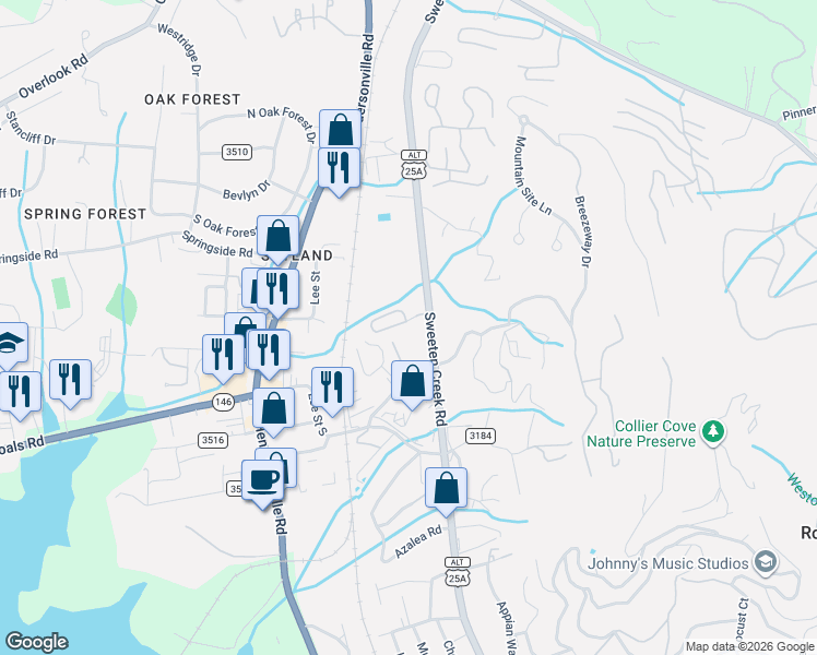 map of restaurants, bars, coffee shops, grocery stores, and more near 409 Carlyle Way in Asheville