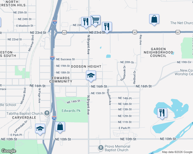 map of restaurants, bars, coffee shops, grocery stores, and more near 3017 Northeast 17th Street in Oklahoma City