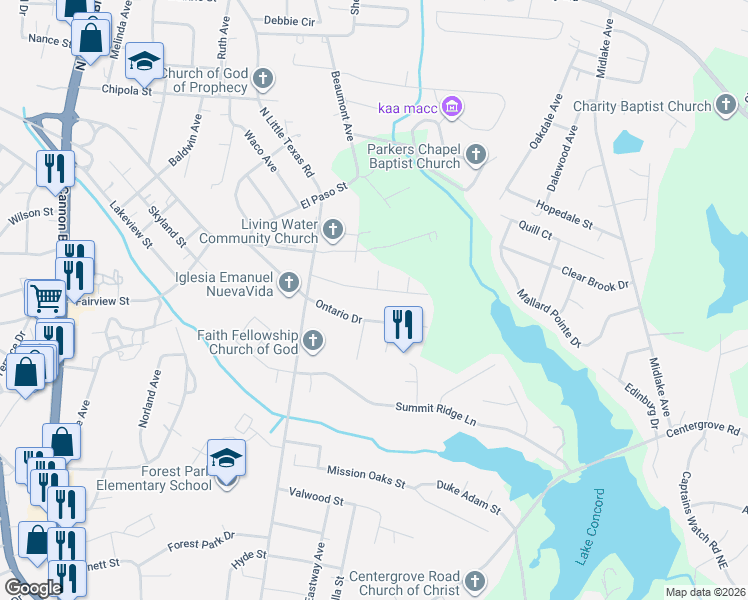 map of restaurants, bars, coffee shops, grocery stores, and more near 1421 McBeth Drive in Kannapolis