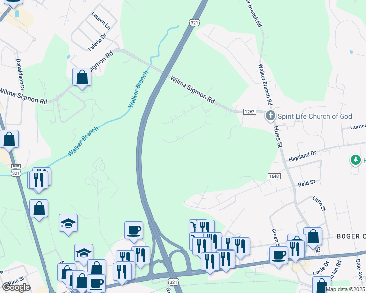 map of restaurants, bars, coffee shops, grocery stores, and more near 624 Hares Way in Lincolnton