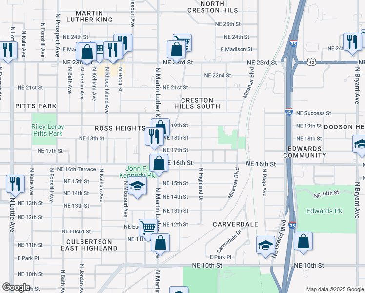 map of restaurants, bars, coffee shops, grocery stores, and more near 2045 Northeast 17th Street in Oklahoma City