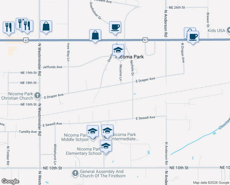 map of restaurants, bars, coffee shops, grocery stores, and more near 11600 East Draper Avenue in Nicoma Park