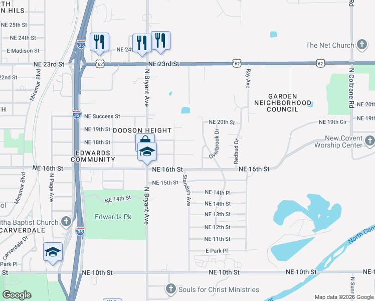 map of restaurants, bars, coffee shops, grocery stores, and more near 3131 Northeast 17th Street in Oklahoma City