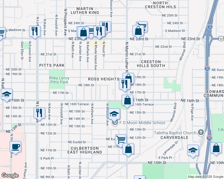 map of restaurants, bars, coffee shops, grocery stores, and more near 1809 North Nebraska Avenue in Oklahoma City