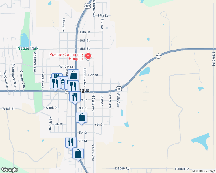 map of restaurants, bars, coffee shops, grocery stores, and more near 1015 Ayars Avenue in Prague