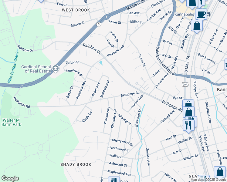 map of restaurants, bars, coffee shops, grocery stores, and more near 810 Bethpage Road in Kannapolis