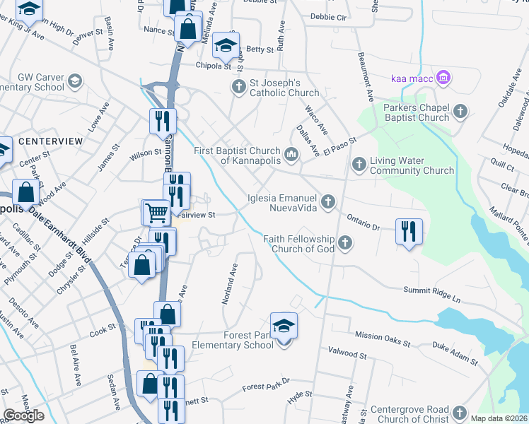 map of restaurants, bars, coffee shops, grocery stores, and more near 910 Fairview Street in Kannapolis
