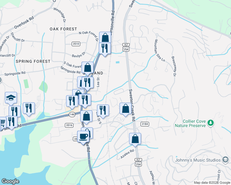 map of restaurants, bars, coffee shops, grocery stores, and more near 702 Carlyle Way in Asheville