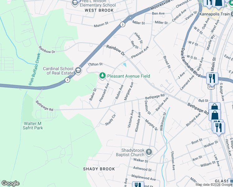 map of restaurants, bars, coffee shops, grocery stores, and more near 700 Chris Drive in Kannapolis