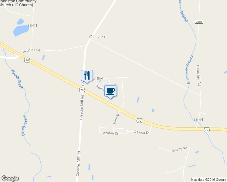 map of restaurants, bars, coffee shops, grocery stores, and more near 2098 Keith Lane in Selma