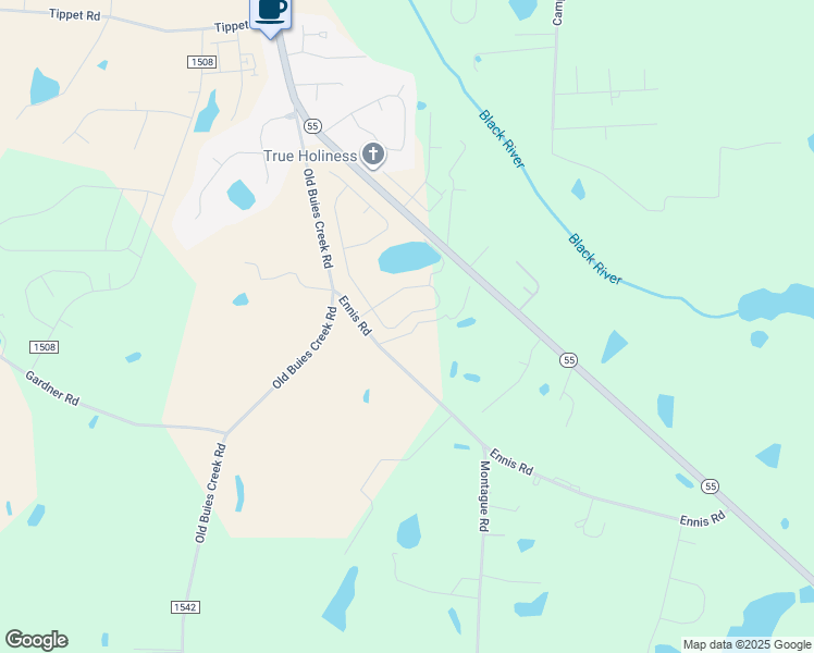 map of restaurants, bars, coffee shops, grocery stores, and more near 876 Ennis Road in Angier