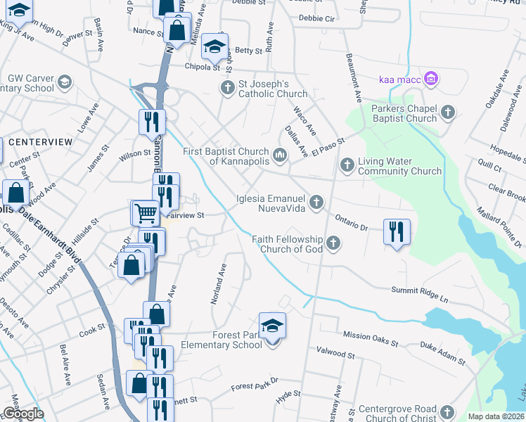 map of restaurants, bars, coffee shops, grocery stores, and more near 910 Fairview Street in Kannapolis