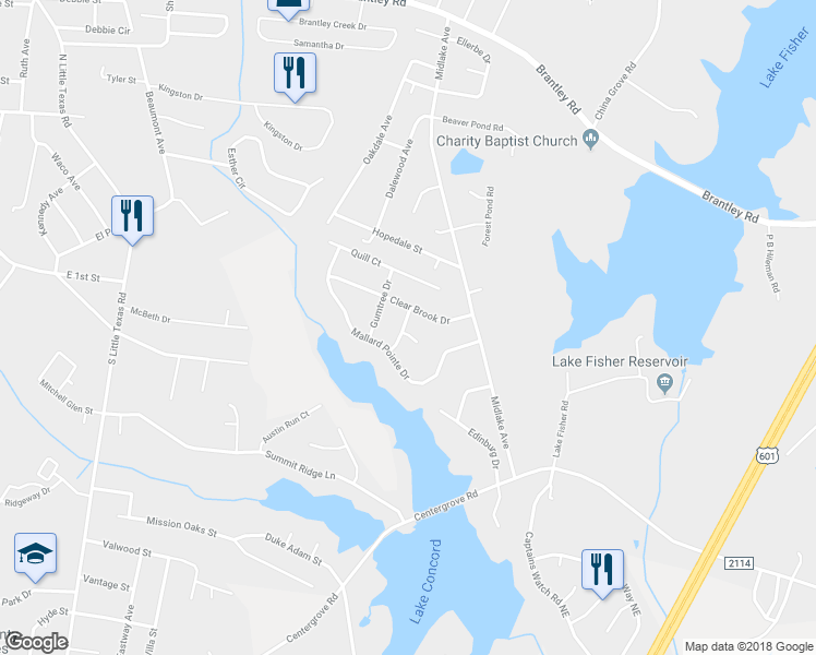 map of restaurants, bars, coffee shops, grocery stores, and more near 2111 Cool Springs Court in Kannapolis