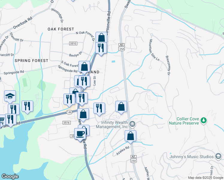 map of restaurants, bars, coffee shops, grocery stores, and more near 703 Carlyle Way in Asheville