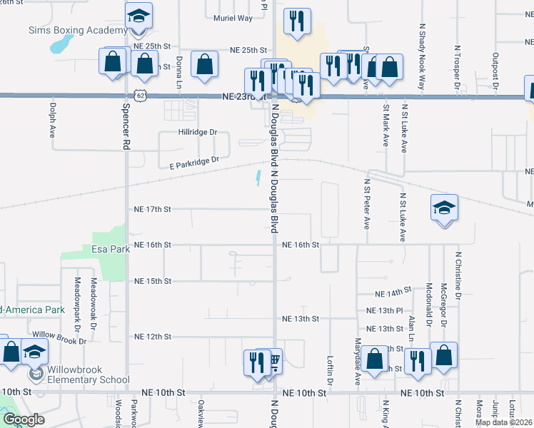 map of restaurants, bars, coffee shops, grocery stores, and more near in Midwest City