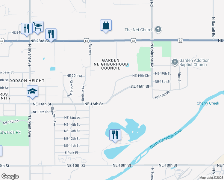map of restaurants, bars, coffee shops, grocery stores, and more near 4009 Northeast 19th Circle in Oklahoma City