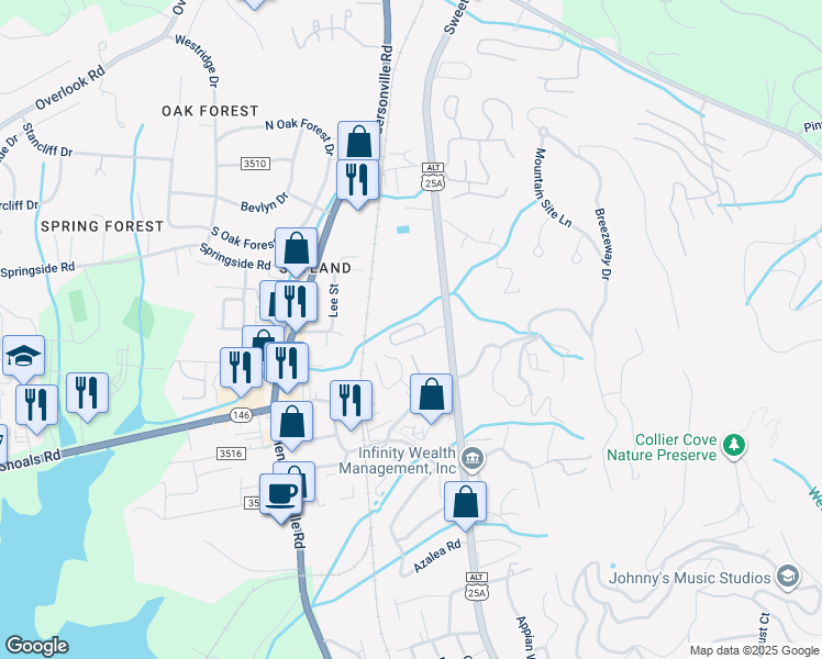 map of restaurants, bars, coffee shops, grocery stores, and more near 503 Carlyle Way in Asheville