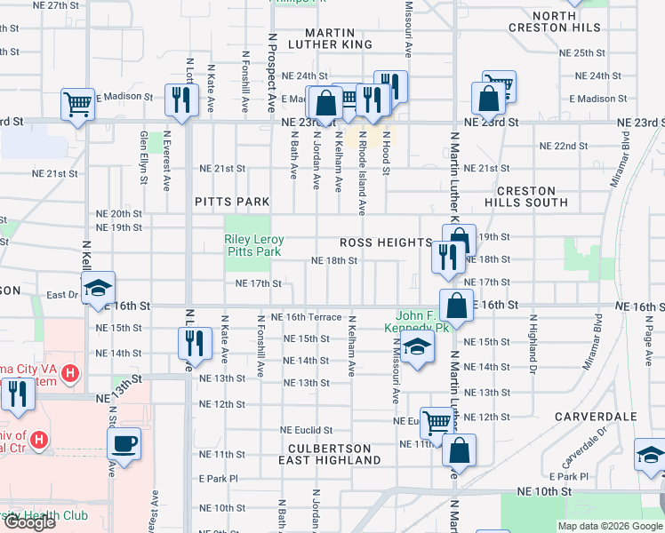 map of restaurants, bars, coffee shops, grocery stores, and more near 1807 North Kelham Avenue in Oklahoma City