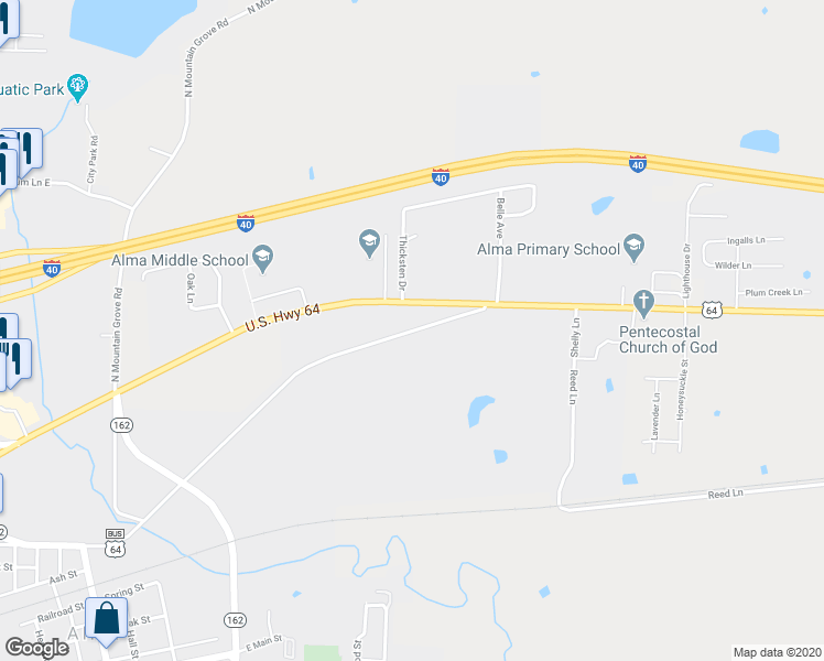 map of restaurants, bars, coffee shops, grocery stores, and more near 1036 U.S. 64 Business in Alma