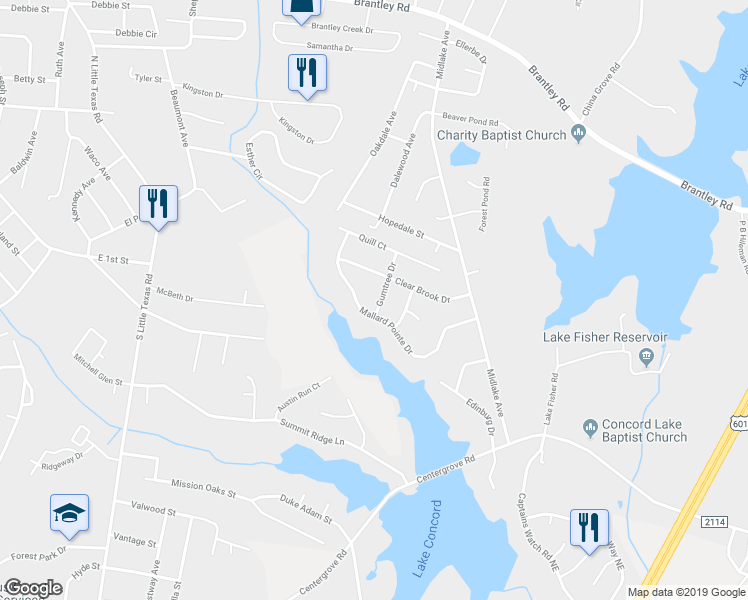 map of restaurants, bars, coffee shops, grocery stores, and more near 2009 Mallard Pointe Drive in Kannapolis