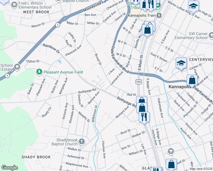 map of restaurants, bars, coffee shops, grocery stores, and more near 312 Bethpage Road in Kannapolis
