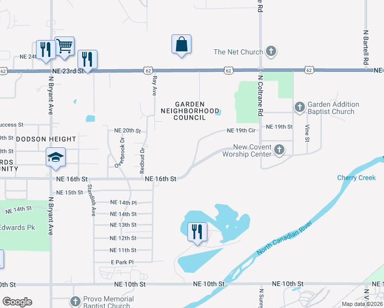 map of restaurants, bars, coffee shops, grocery stores, and more near 4009 Northeast 19th Circle in Oklahoma City