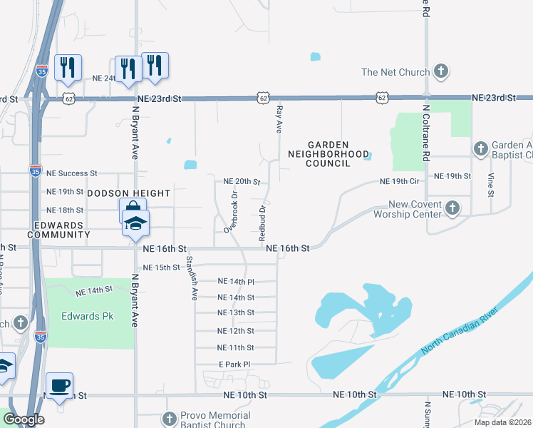 map of restaurants, bars, coffee shops, grocery stores, and more near 3309 Northeast 17th Street in Oklahoma City