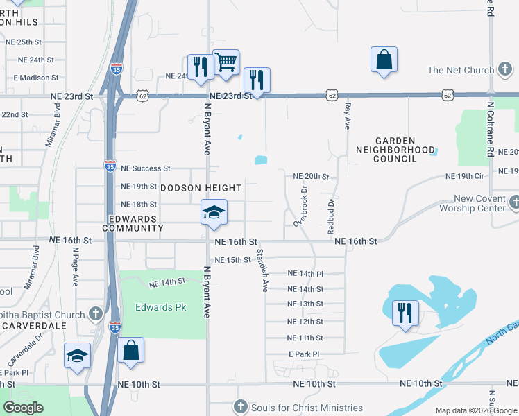 map of restaurants, bars, coffee shops, grocery stores, and more near 1800 North Michigan in Oklahoma City