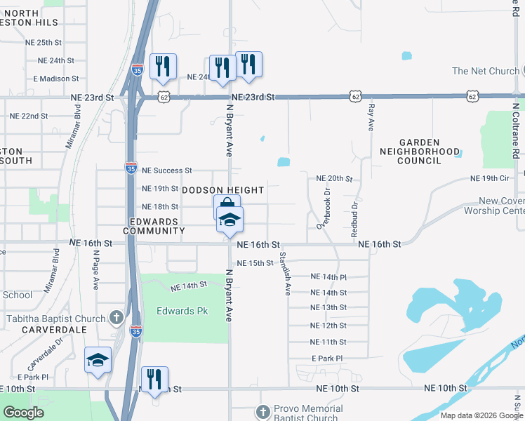 map of restaurants, bars, coffee shops, grocery stores, and more near 1800 North Michigan in Oklahoma City