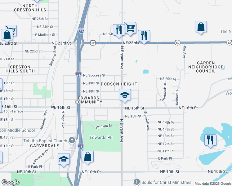 map of restaurants, bars, coffee shops, grocery stores, and more near 1803 North Bryant Avenue in Oklahoma City