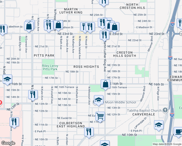 map of restaurants, bars, coffee shops, grocery stores, and more near 1809 North Nebraska Avenue in Oklahoma City