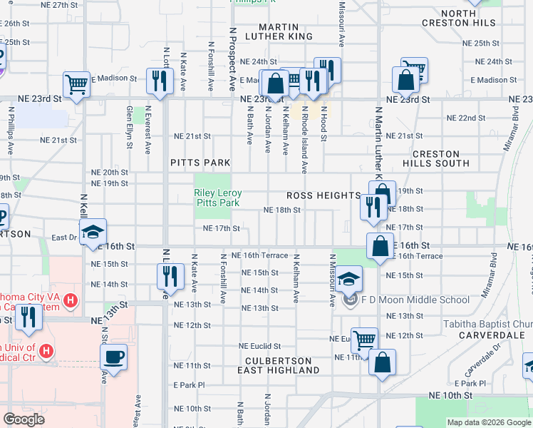 map of restaurants, bars, coffee shops, grocery stores, and more near 1806 Homa Avenue in Oklahoma City