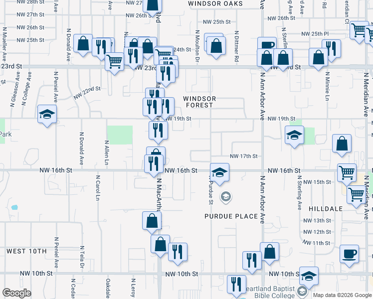 map of restaurants, bars, coffee shops, grocery stores, and more near 1809 Colton Drive in Oklahoma City