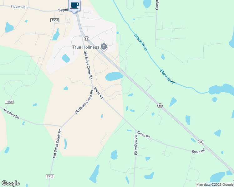 map of restaurants, bars, coffee shops, grocery stores, and more near 261 White Birch Lane in Angier