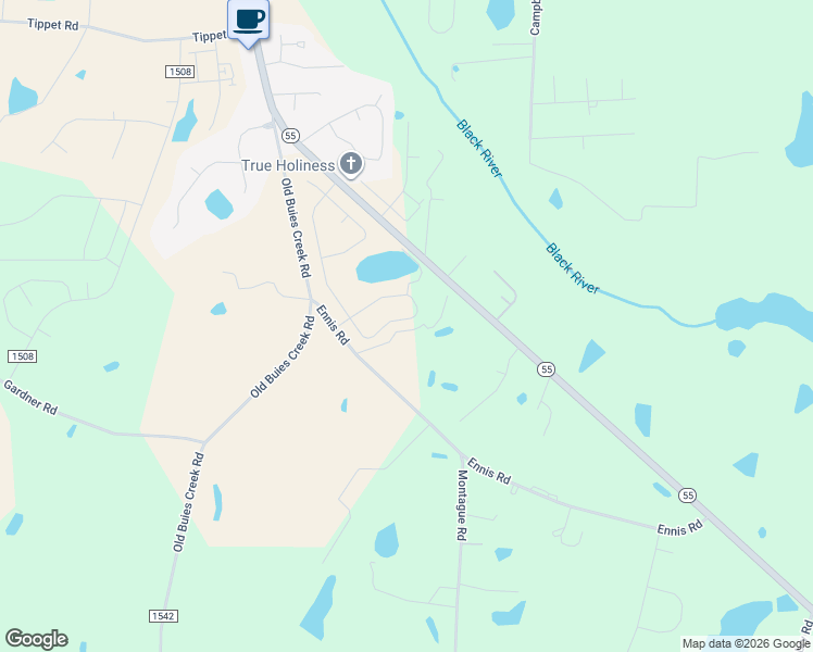 map of restaurants, bars, coffee shops, grocery stores, and more near 261 White Birch Lane in Angier