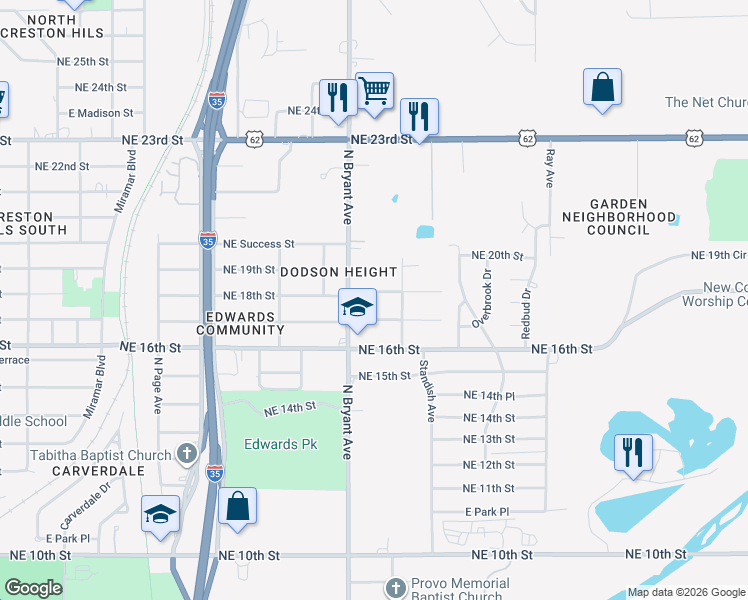 map of restaurants, bars, coffee shops, grocery stores, and more near 3017 Northeast 17th Street in Oklahoma City