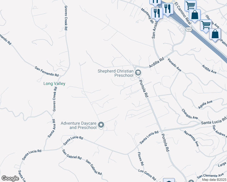 map of restaurants, bars, coffee shops, grocery stores, and more near 5585 Cascabel Road in Atascadero