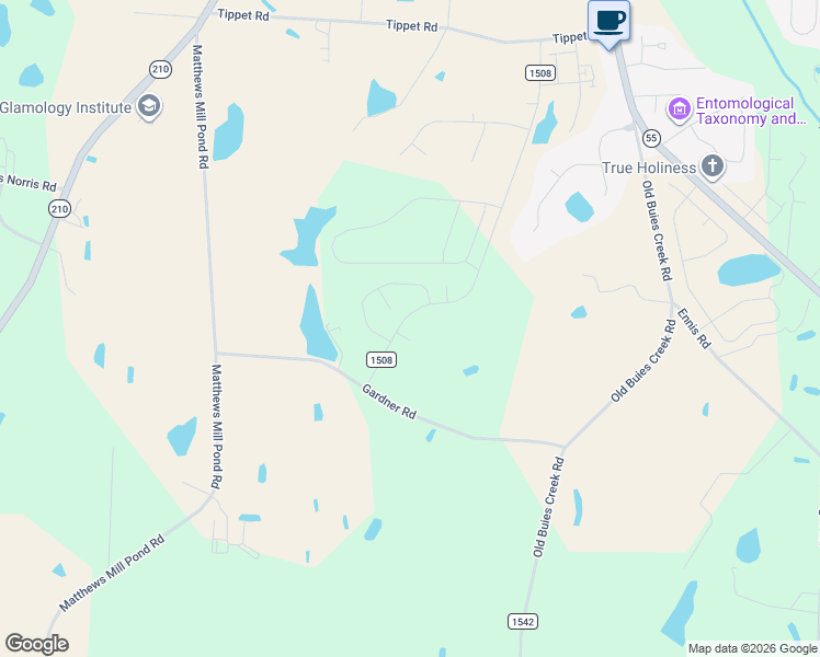 map of restaurants, bars, coffee shops, grocery stores, and more near 50 Majestic Creek Court in Angier