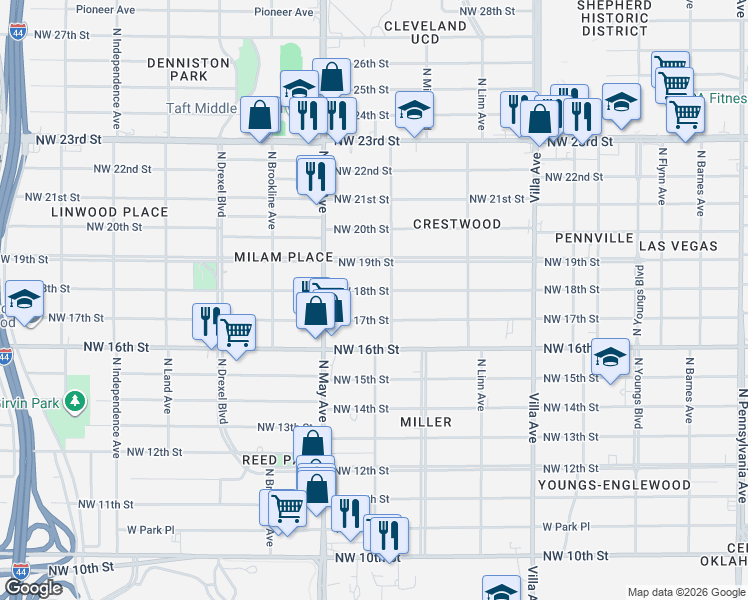 map of restaurants, bars, coffee shops, grocery stores, and more near 2803 Northwest 17th Street in Oklahoma City