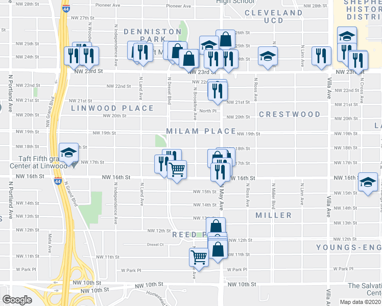 map of restaurants, bars, coffee shops, grocery stores, and more near 2937 Northwest 17th Street in Oklahoma City