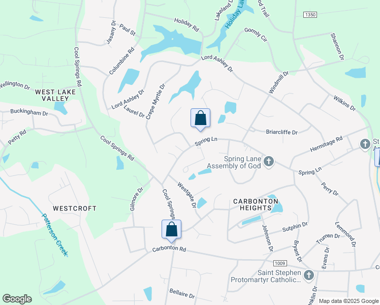 map of restaurants, bars, coffee shops, grocery stores, and more near 2107 Spring Lane in Sanford