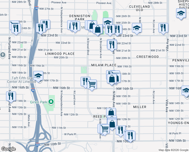 map of restaurants, bars, coffee shops, grocery stores, and more near 3025 Northwest 17th Street in Oklahoma City