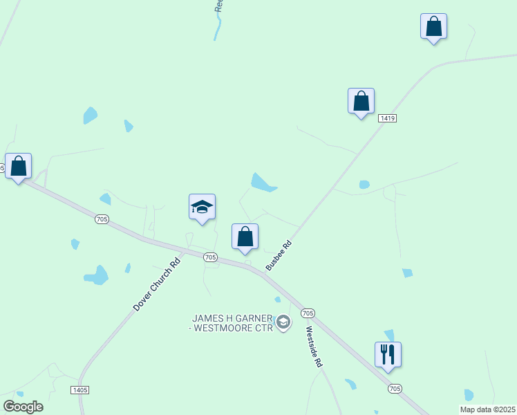 map of restaurants, bars, coffee shops, grocery stores, and more near 4804 Busbee Road in Seagrove