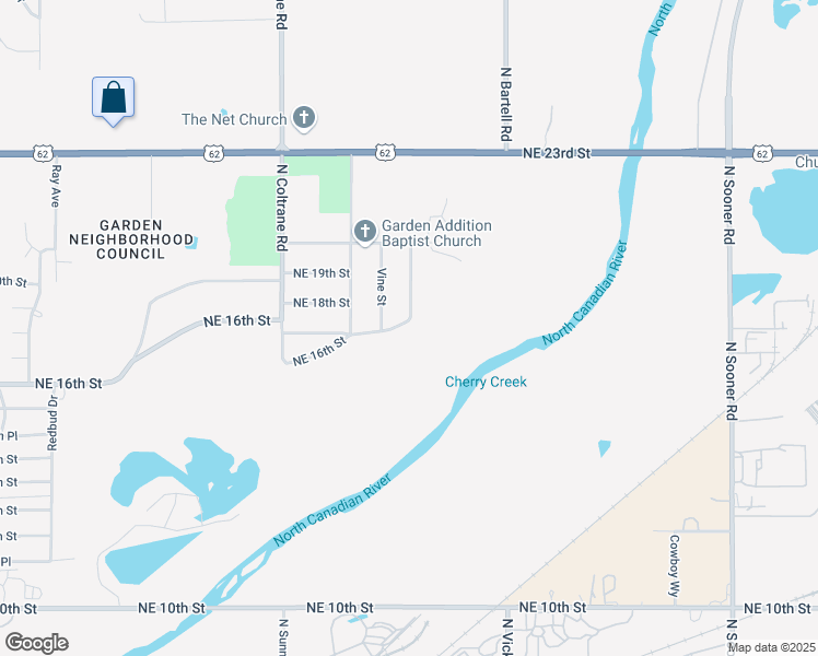 map of restaurants, bars, coffee shops, grocery stores, and more near 4422 Northeast 16th Terrace in Oklahoma City