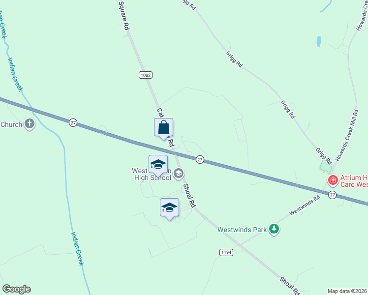 map of restaurants, bars, coffee shops, grocery stores, and more near 4472 North Carolina 27 in Lincolnton