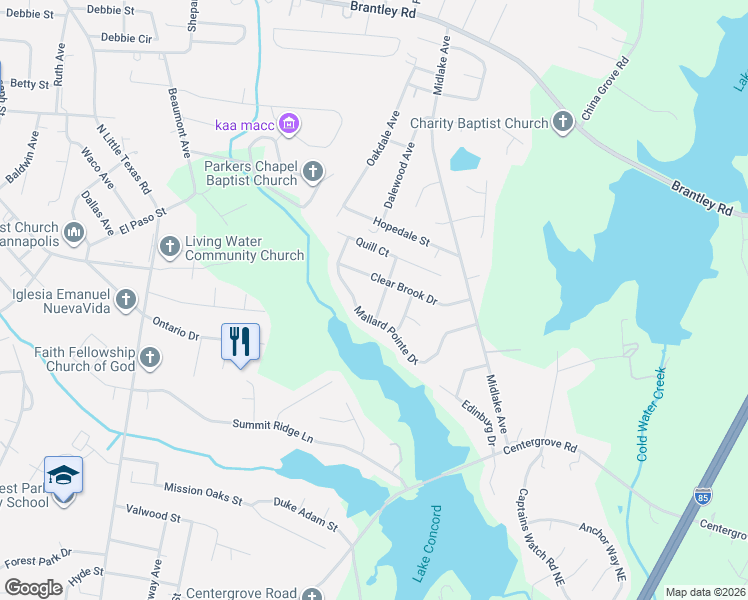 map of restaurants, bars, coffee shops, grocery stores, and more near 2009 Mallard Pointe Drive in Kannapolis