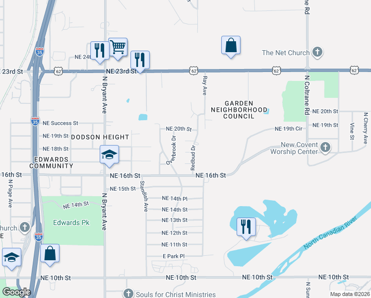 map of restaurants, bars, coffee shops, grocery stores, and more near 3309 Northeast 17th Street in Oklahoma City